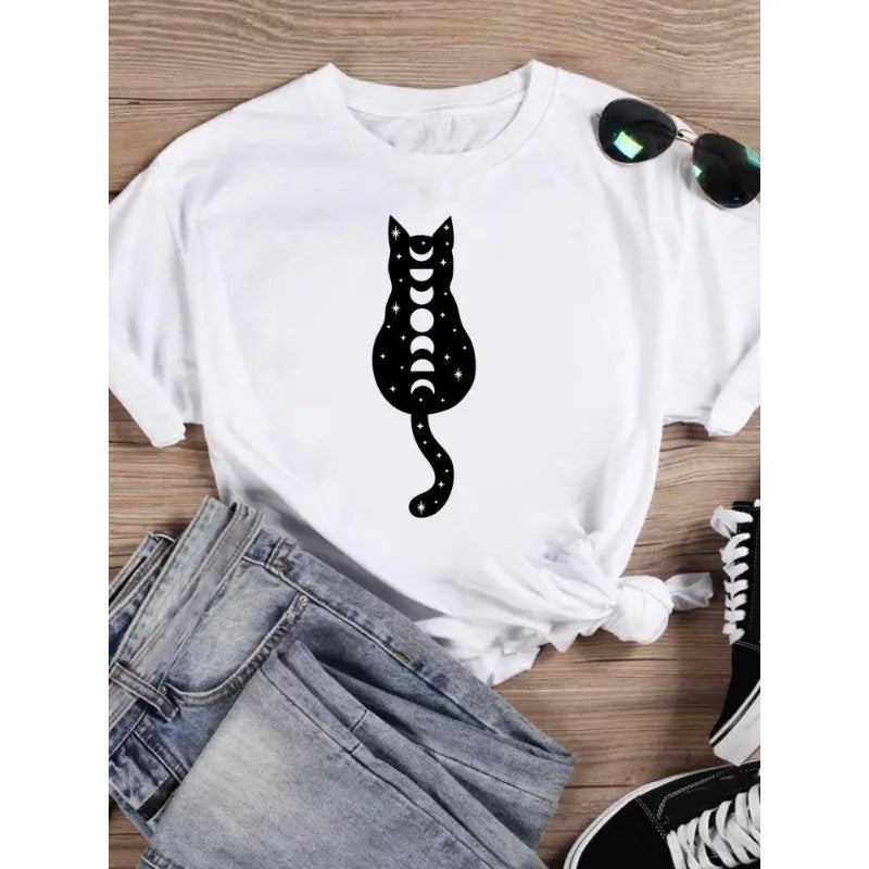 Cat Cute Dress Women Printed European Short-sleeved T-shirt Women Clothing  Graphic T Shirts  Tops  Oversized Tshirt