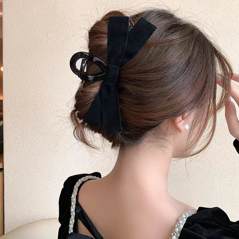 2023 Classic Black Ribbon Bow Hair Claw Headwear Fashion Korean Temperament Large Hair Clip Female Hair Accessories Wholesale