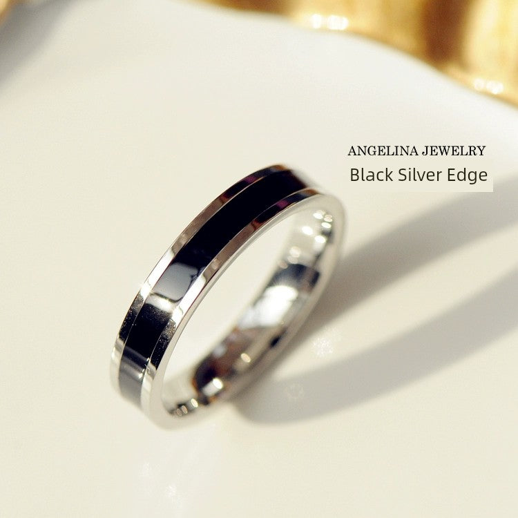 Classic Japanese and Korean Titanium Steel Plated 18K Silver Couple Ring