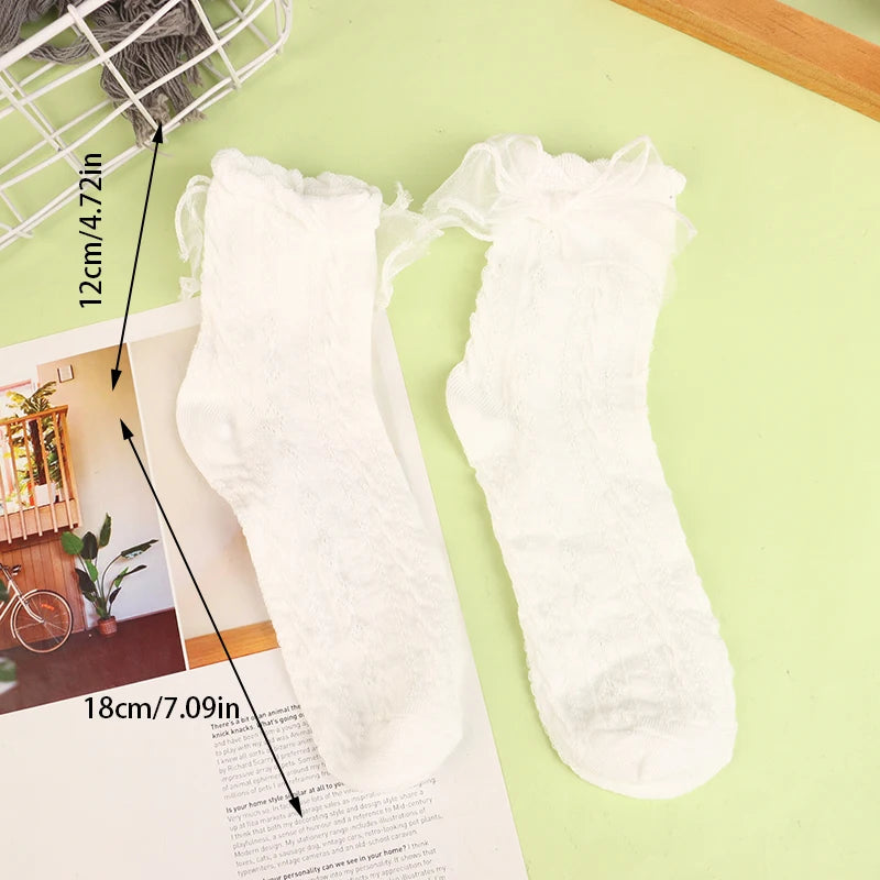 Woman Socks Solid Black White Lolita Lacework Ruffle Socks Summer Thin Japanese Style Kawaii Sweet Girls Cute Short Socks Women