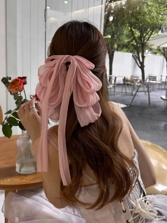 Super Immortal Bow Strap Grab Clip For Female Half Tied Hair Horsetail Clip Show Face Small Pan Hair Shark Clip Fluffy Headwear