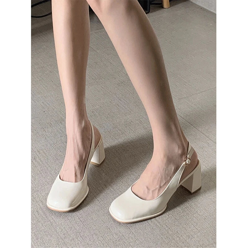 Women's Chunky Heel Sandals Shoes Summer Fashion New Square Toe  Women's  Shoes Dress Office Ladies Heeled Shoes