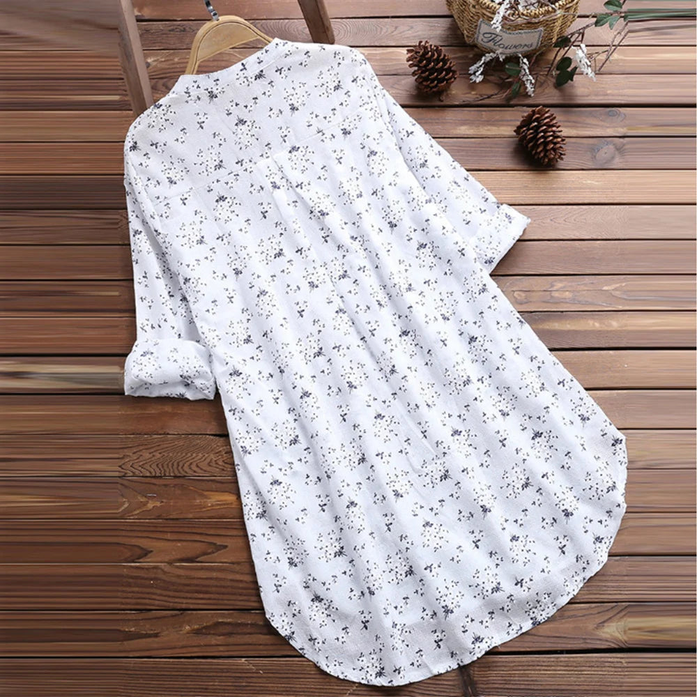 Women's Boho Flower Print T-Shirt Dress Casual Baggy Blouse Long Tunic Tops Plus Size High Quality Clothing For Female 2023-2024