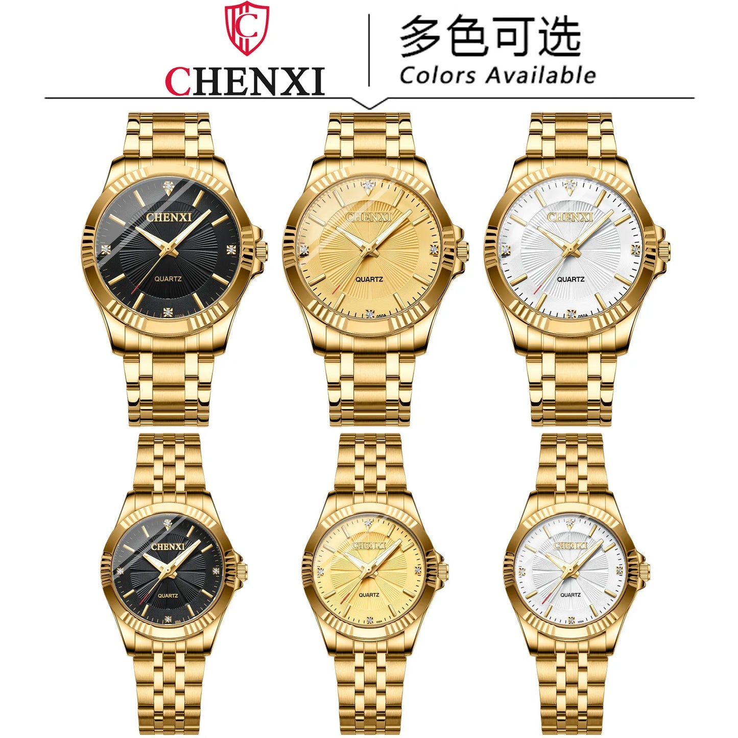 CHENXI 050A Couple Watches Brand Luxury Unique Simple Golden Stainless Steel Waterproof Business Woman Men Quartz Wrist Watch