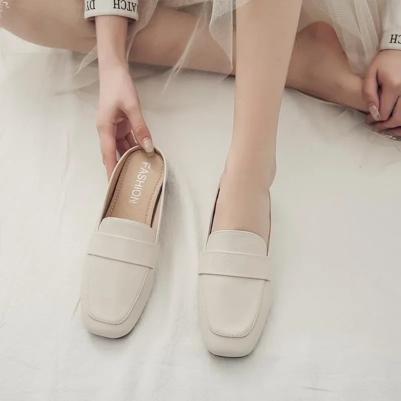 Baotou Half Slippers for Women Wearing Summer New Korean Version Square Headed One Step Lazy Muller Slippers for Women