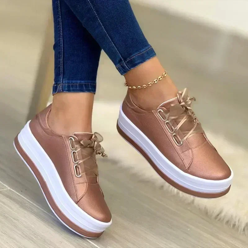 Women Fashion Sports Shoes Lady Vulcanized Shoes Female Fashion Outdoor Platform PU Casual Shoes Female Wedge Flats