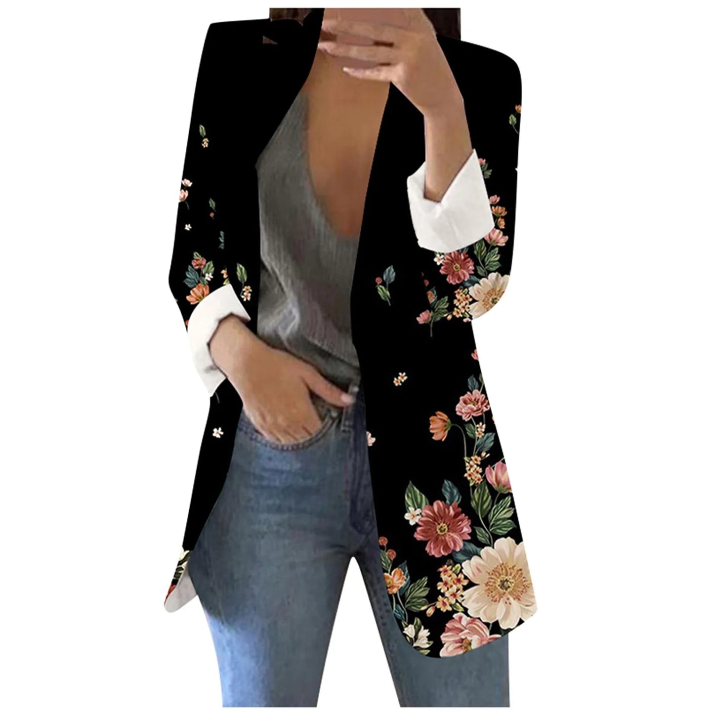 Women'S Coat For Autumn Fashion Colorful Short Suit Casual Printed Suit Long Sleeve Loose Comfortable Cotton Cardigan Coat 2023