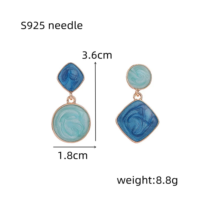 Asymmetric Geometric Square Round Drop Earrings Unique Contrast Colors Dangle Earrings For Women Trendy Jewelry Wholesale Gift