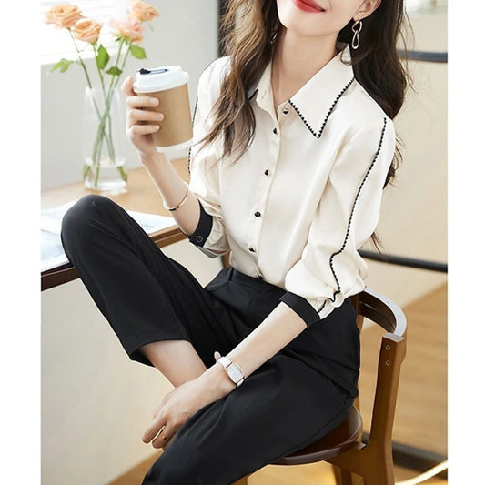 Women High Quality Satin Business Casual Office Lady Shirt Korean Style Elegant Chic Blouse Simple Long Sleeve Tops Blusas Mujer