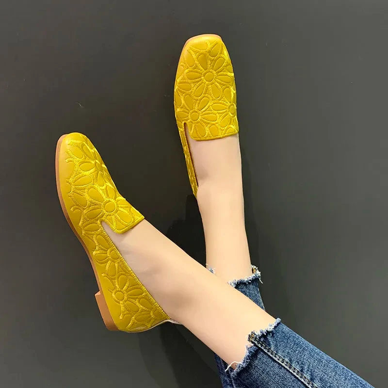 Breathable Flats Female Shoes Summer 2024 New Arrival Leather Flats Woman Moccasin Loafers Casual Mom Shoes Women's Ballet Flats