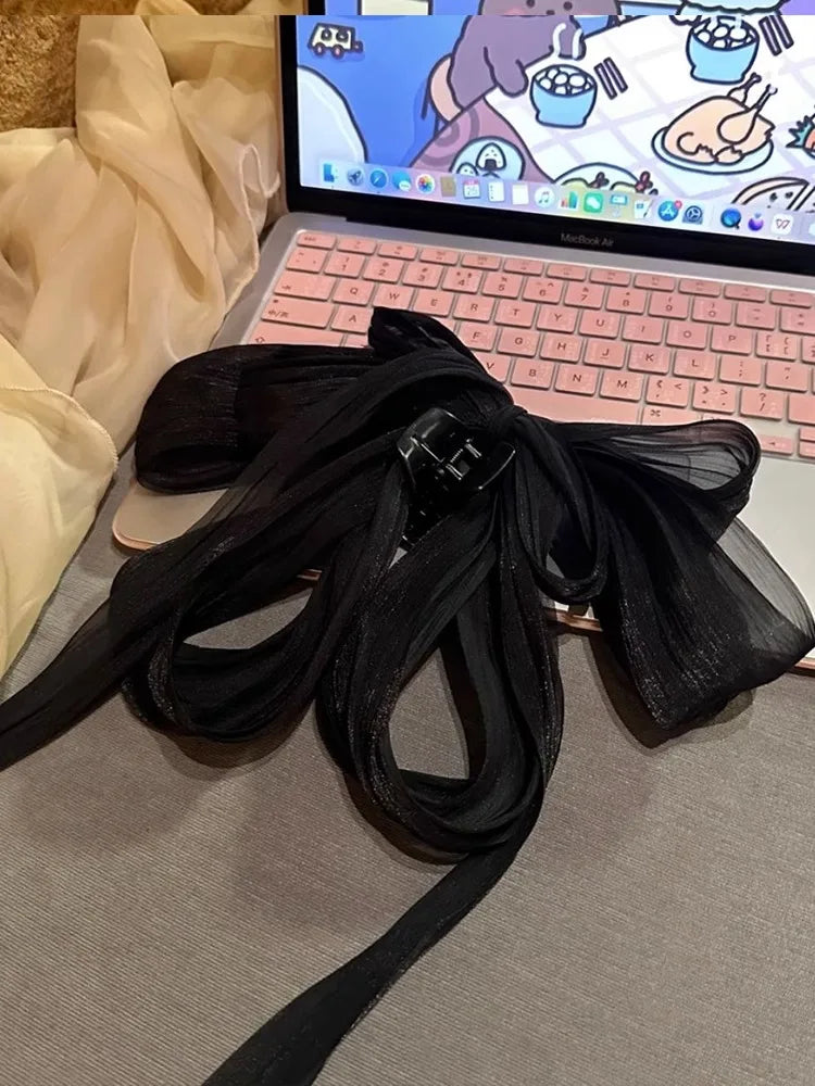 Super Immortal Bow Strap Grab Clip For Female Half Tied Hair Horsetail Clip Show Face Small Pan Hair Shark Clip Fluffy Headwear