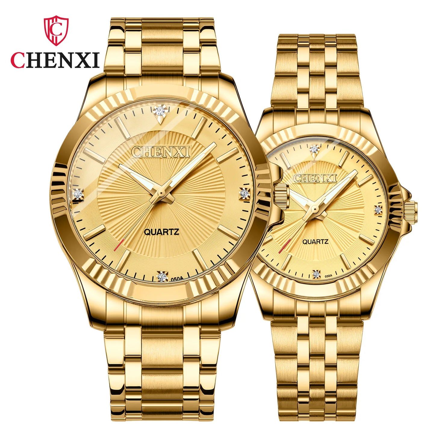 CHENXI 050A Couple Watches Brand Luxury Unique Simple Golden Stainless Steel Waterproof Business Woman Men Quartz Wrist Watch