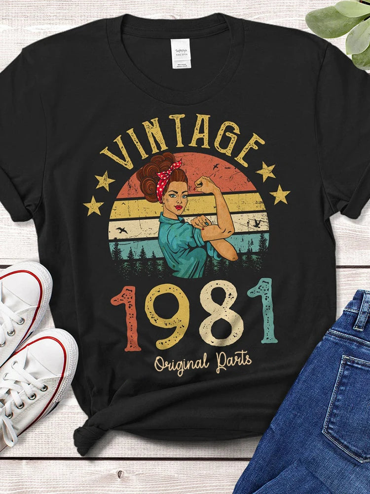 Vintage 1981 Original Parts T-Shirt 40 Years Old 40th Birthday Gift Idea Women Girls Mom Wife Daughter Funny Retro Tee Shirt