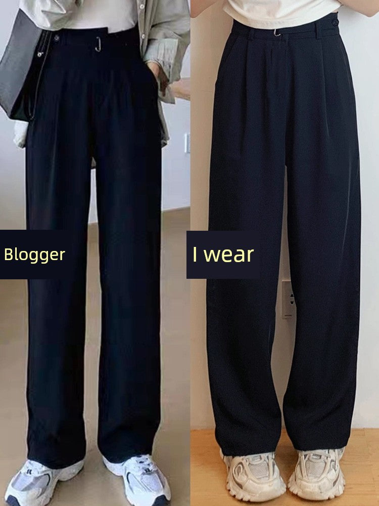 Black Slim Looking Straight High Waist Leisure Commute Pants