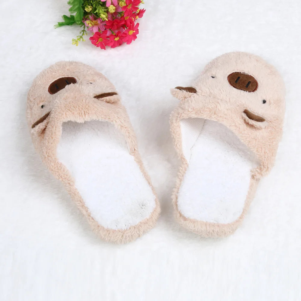 Women's Winter Slipper Chinelos Pantufas Adulto Fashion Lovely Bear Pig Indoor House Slippers With Fur New Home Shoes For Women