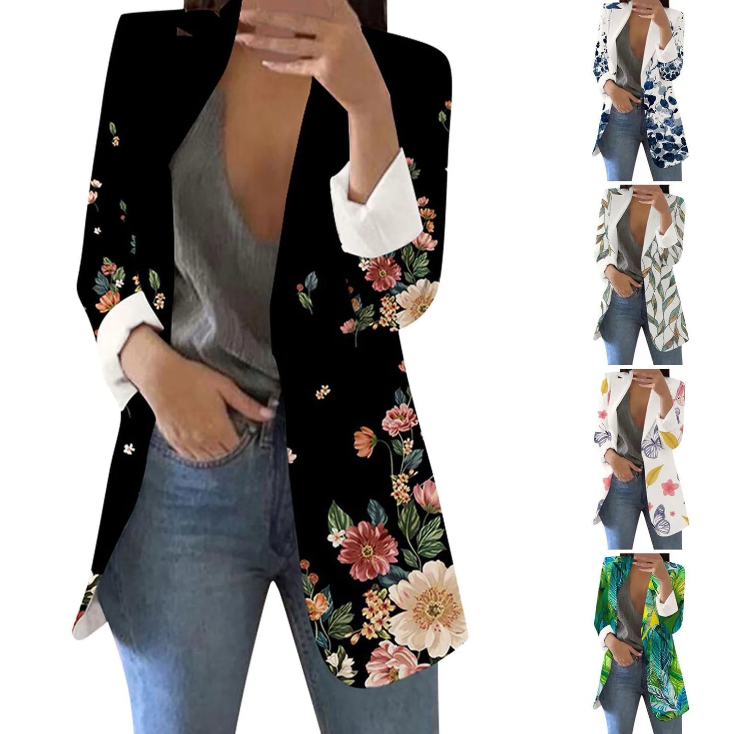 Women'S Coat For Autumn Fashion Colorful Short Suit Casual Printed Suit Long Sleeve Loose Comfortable Cotton Cardigan Coat 2023