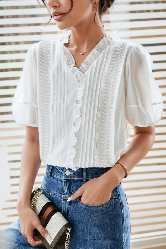 Age-Reducing Simple Sky Silk Light Wooden Ear Chiffon Shirt