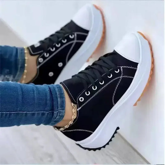 Zapatos clásicos de lona para mujer, zapatillas informales con plataforma y cordones, color blanco