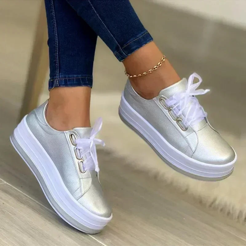 Women Fashion Sports Shoes Lady Vulcanized Shoes Female Fashion Outdoor Platform PU Casual Shoes Female Wedge Flats