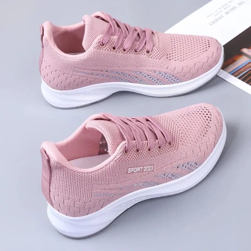 2023 Spring/Summer New Flat Bottom Mesh Sports Women's Casual Soft Sole Lightweight Running Shoe